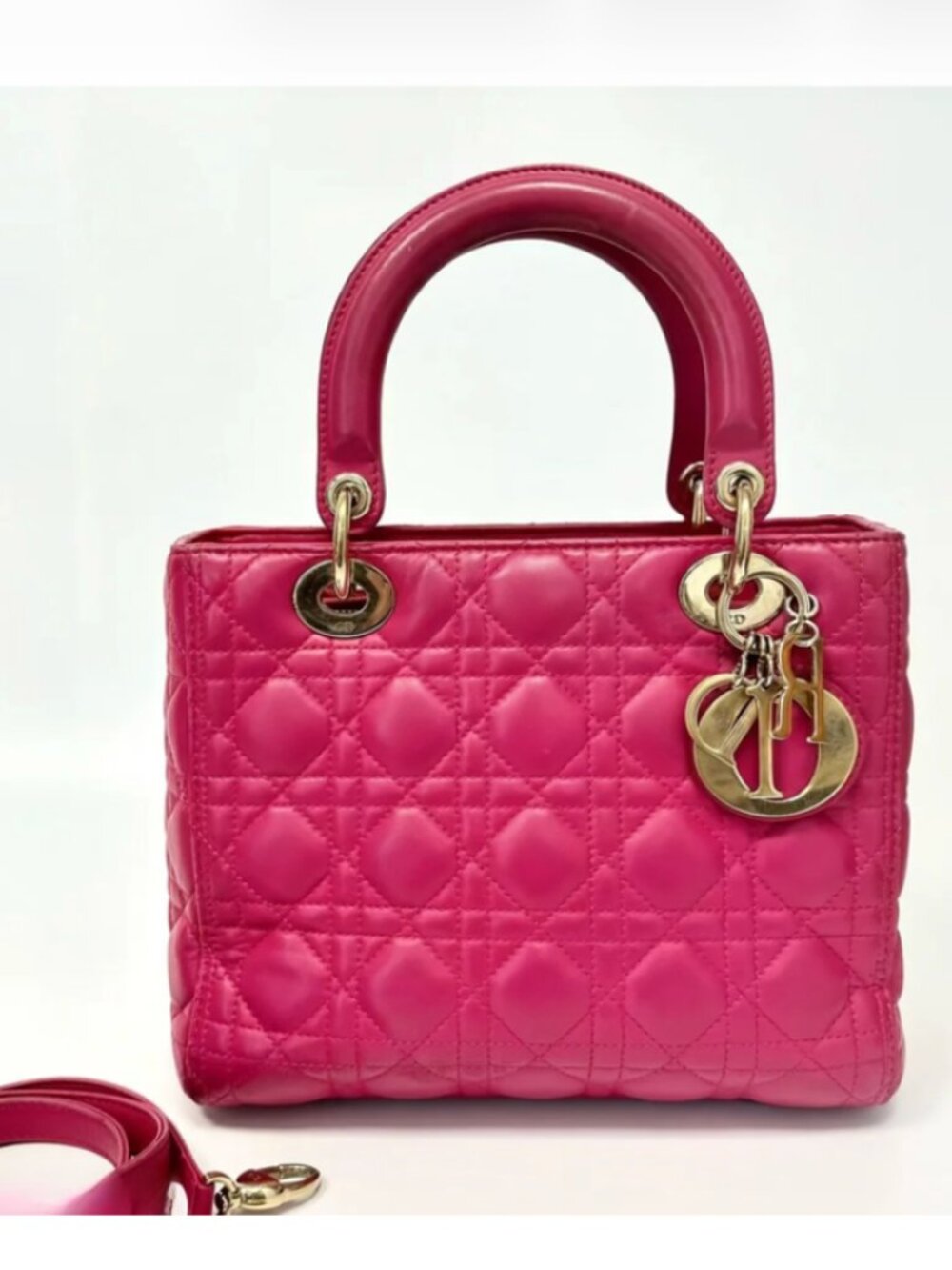 Pre Owned Dior Lady Medium Lambskin Handbag Fuschia Pink, 2014 - Picture 1 of 5